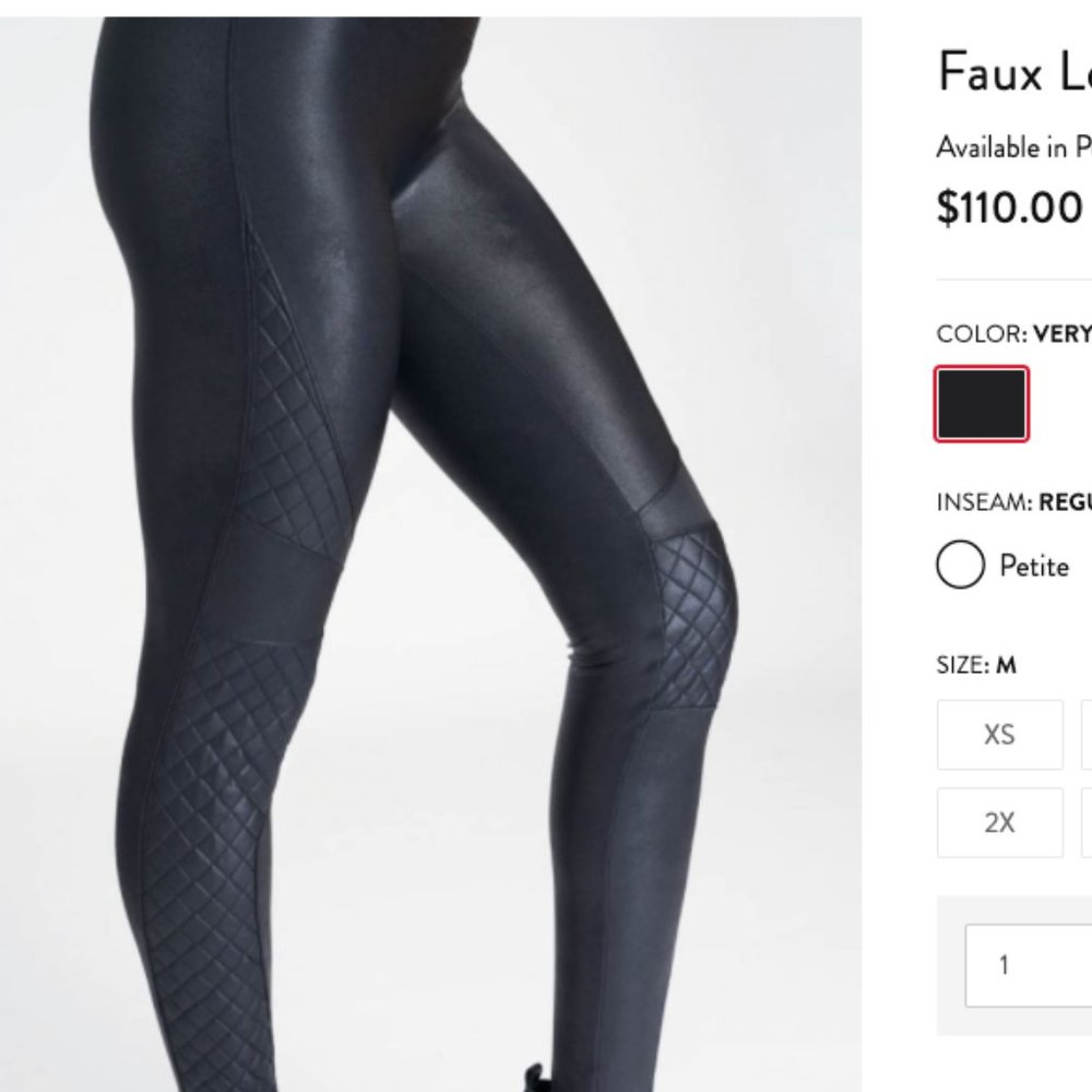 NWT - Spanx Black Faux Leather Quilted Leggings M